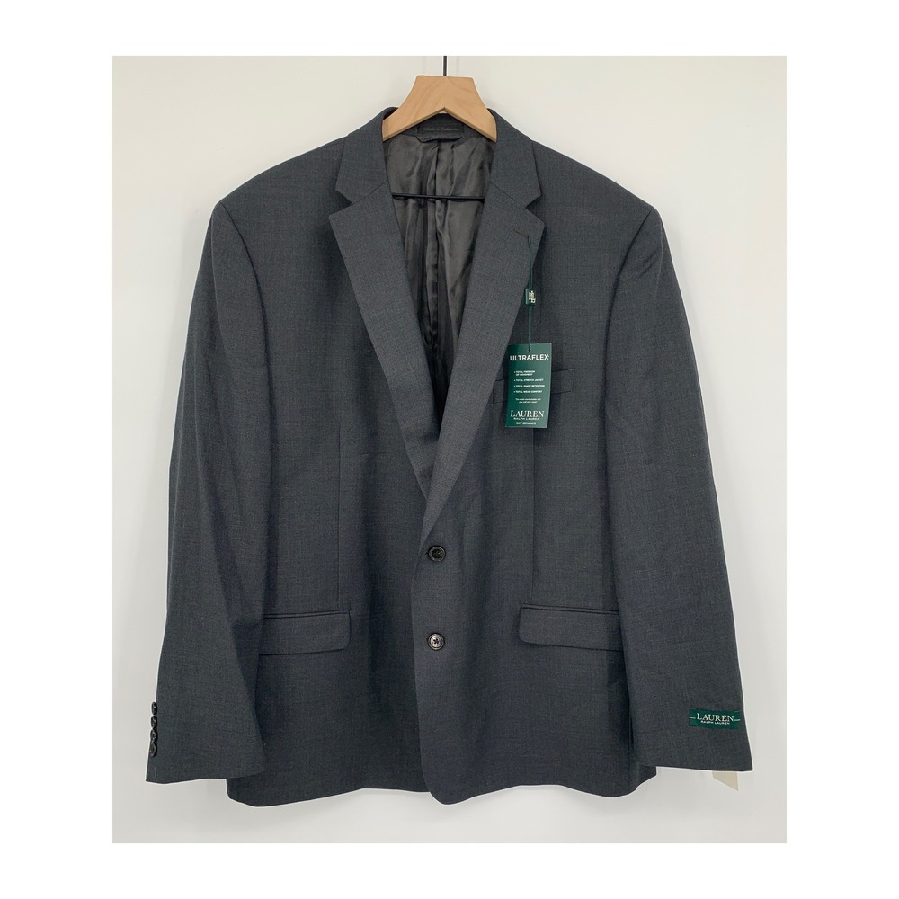 Ralph Lauren Blazer Mens 50R Gray Charcoal Ultraflex 100% Wool‎ Two Button NEW